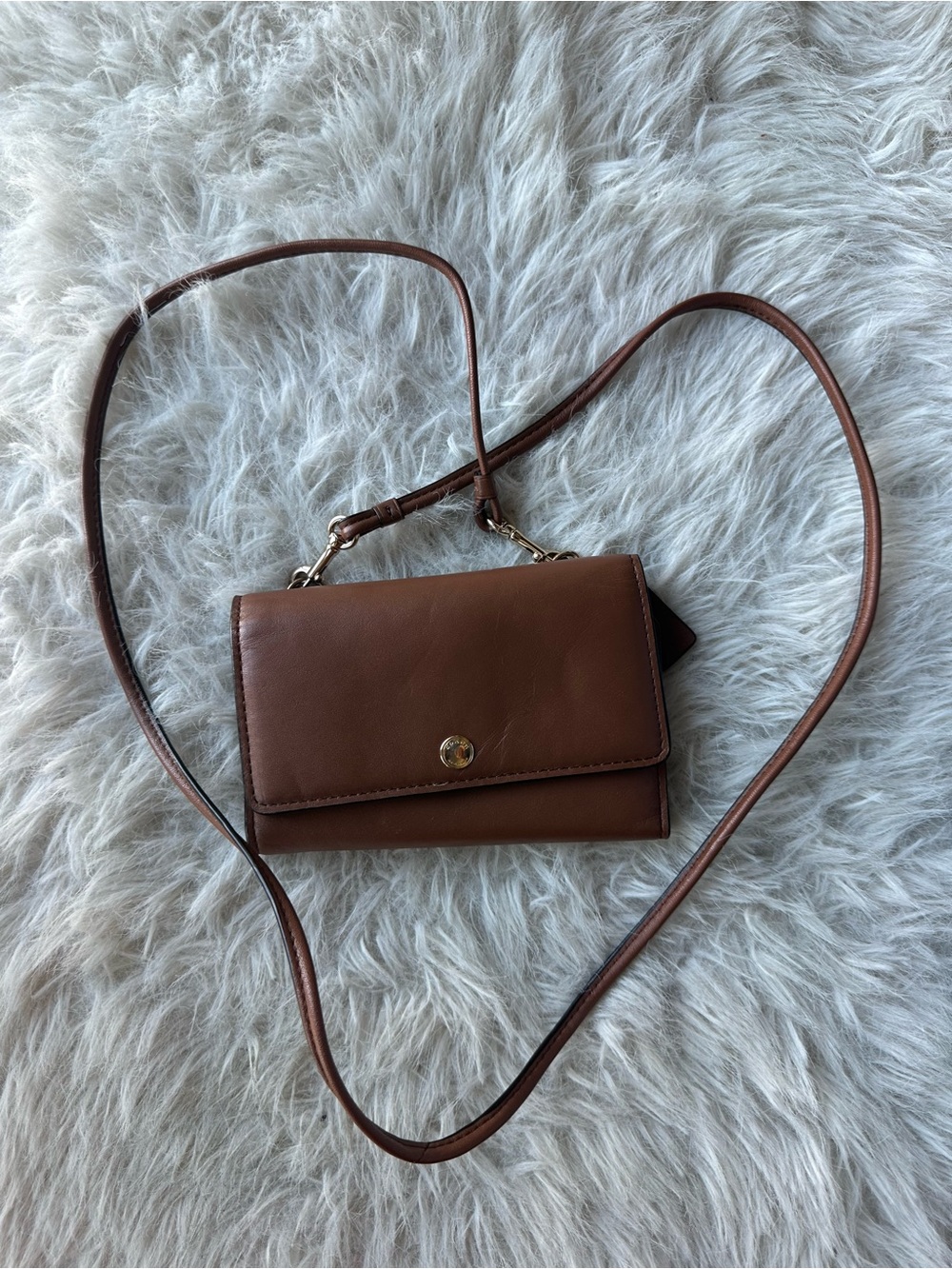 Coach Chestnut Brown Leather Wristlet Crossbody Wallet bag
